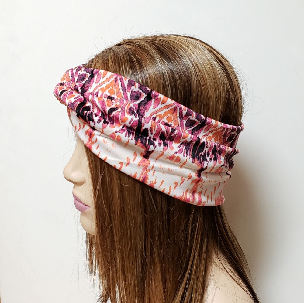 Orange Abstract Print Turban Headband, Headbands